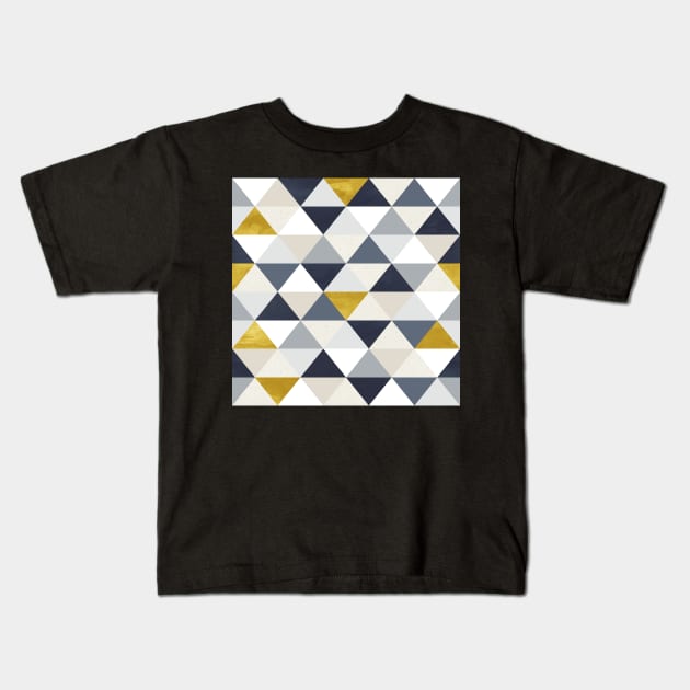 Geometric Triangles in Navy and Gold Kids T-Shirt by greenoriginals